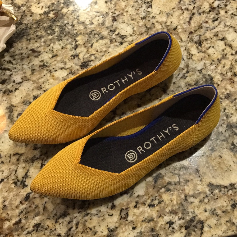 Rothy’s mustard yellow pointy toe